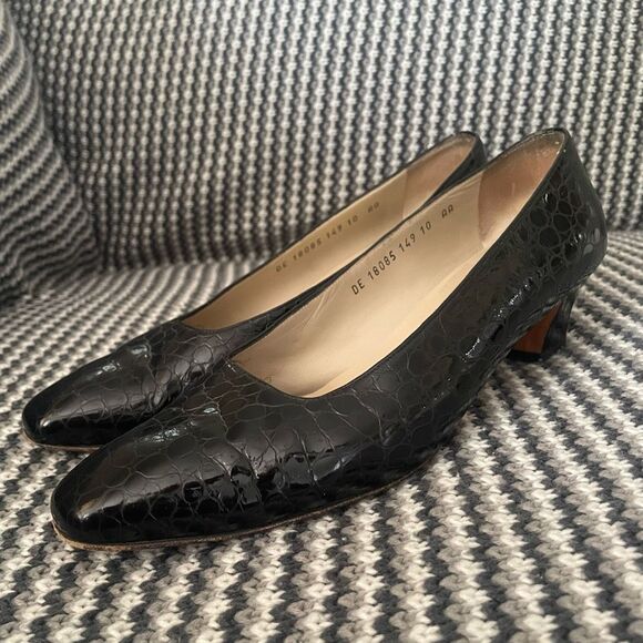 Salvatore Ferragamo animal embossed black square toe heel women’s shoe size 10 - Picture 3 of 9